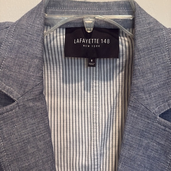 Lafayette 148 Size 8 New York Blue Textured Blazer Cotton Linen Large Medium - Picture 2 of 10